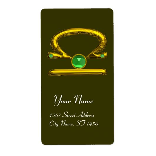 LIBRA ZODIAC BIRTHDAY Green Emerald Gold Etiket (Voorkant)