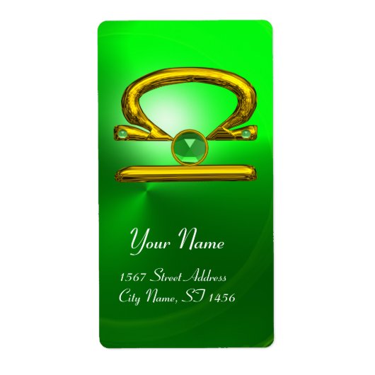 LIBRA ZODIAC BIRTHDAY Green Emerald Gold Etiket (Voorkant)