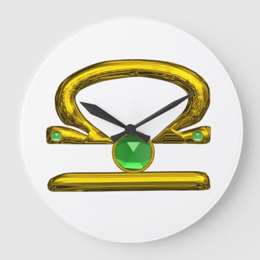 LIBRA ZODIAC BIRTHDAY JEWEL Emerald, Gold ,white Grote Klok (Voorkant)