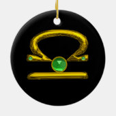 LIBRA ZODIAC BIRTHDAY JEWEL GREEN EMERALD Gold Keramisch Ornament (Achterkant)