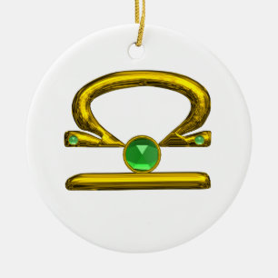 LIBRA ZODIAC BIRTHDAY JEWEL GREEN EMERALD Gold Keramisch Ornament