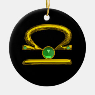 LIBRA ZODIAC BIRTHDAY JEWEL GREEN EMERALD Gold Keramisch Ornament
