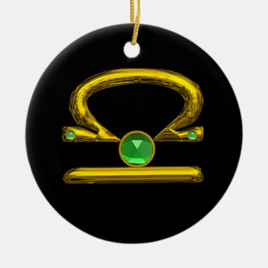 LIBRA ZODIAC BIRTHDAY JEWEL GREEN EMERALD Gold Keramisch Ornament (Voorkant)