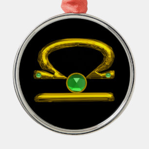 LIBRA ZODIAC BIRTHDAY JEWEL GREEN EMERALD Gold Metalen Ornament