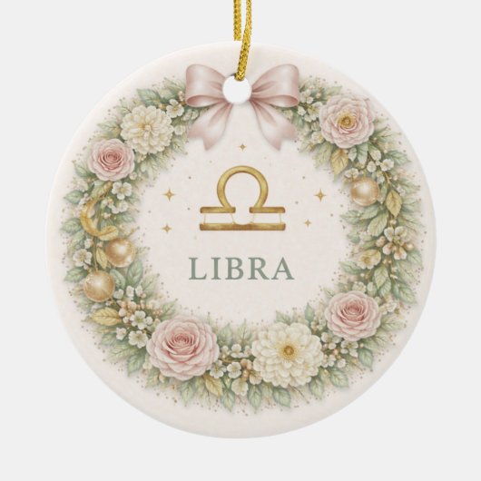Libra Zodiac Christmas Ornament – Blush Floral Wre (Voorkant)