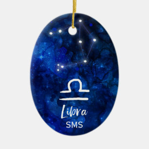 Libra Zodiac Constellation Blue Galaxy Monogram Keramisch Ornament