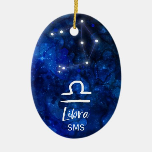 Libra Zodiac Constellation Blue Galaxy Monogram Keramisch Ornament (Voorkant)