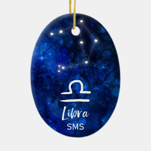 Libra Zodiac Constellation Blue Galaxy Monogram Keramisch Ornament (Achterkant)