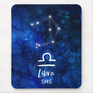 Libra Zodiac Constellation Blue Galaxy Monogram Muismat