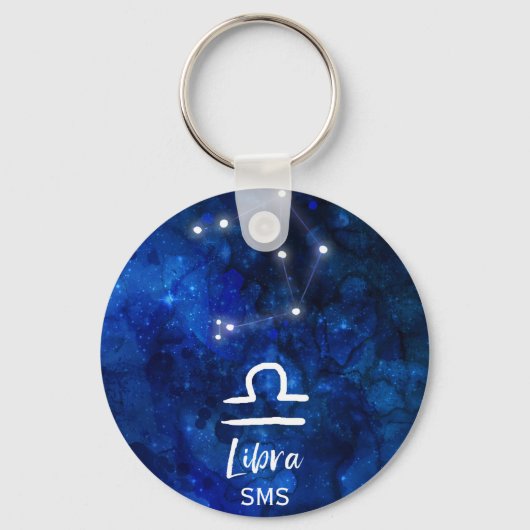 Libra Zodiac Constellation Blue Galaxy Monogram Sleutelhanger (Voorkant)
