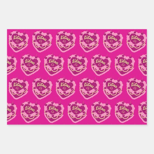 Libra Zodiac Coquette Hart Verjaardagstaart Inpakpapier Vel (Voorkant 2)