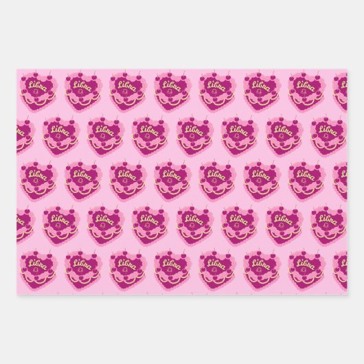 Libra Zodiac Coquette Hart Verjaardagstaart Inpakpapier Vel (Voorkant)