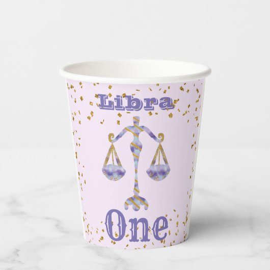 Libra Zodiac eerste verjaardag en gouden Confetti Papieren Bekers (Achterkant)