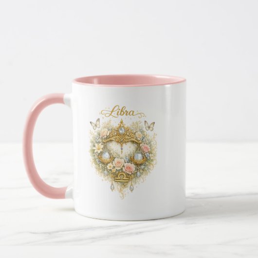 Libra Zodiac Floral Heart Mug – Elegant Astrology  Mok (Links)