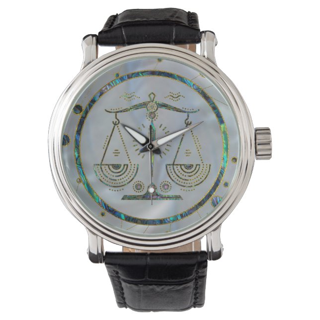 Libra Zodiac Gold Abalone op constellatie Horloge (Voorkant)