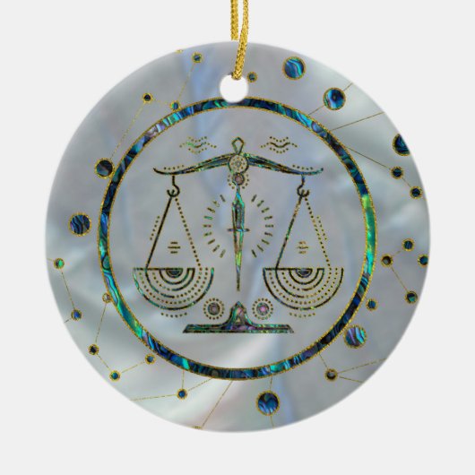 Libra Zodiac Gold Abalone op constellatie Keramisch Ornament (Voorkant)