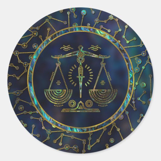 Libra Zodiac Gold Abalone op constellatie Ronde Sticker (Voorkant)