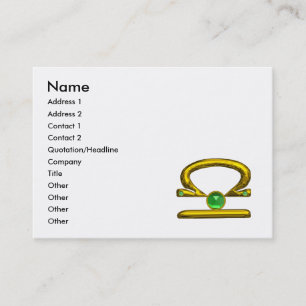LIBRA ZODIAC JEWEL, Green Emerald and Gold, White Visitekaartje