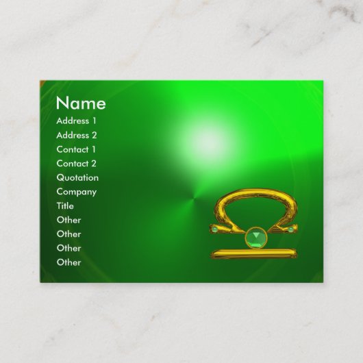 LIBRA ZODIAC JEWEL Green Emerald & Gold Visitekaartje (Voorkant)