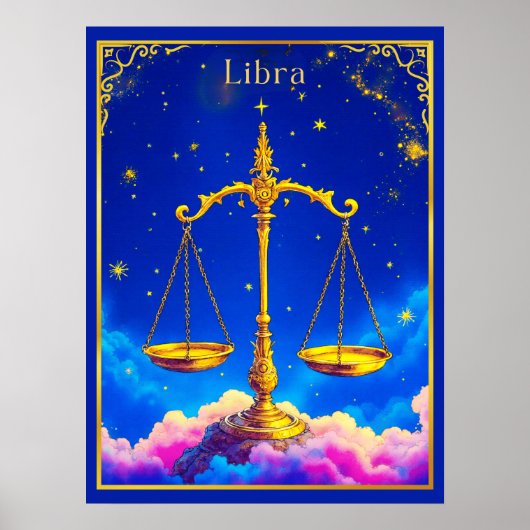 Libra Zodiac Scales in a Star-Filled Sky Poster (Voorkant)