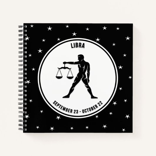 Libra Zodiac Sign, Black & White notebook Notitieboek (Voorkant)