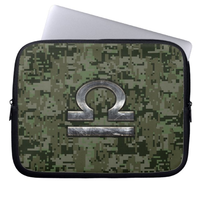 Libra Zodiac Sign on olijfgroene digitale camo Laptop Sleeve (Voorkant)