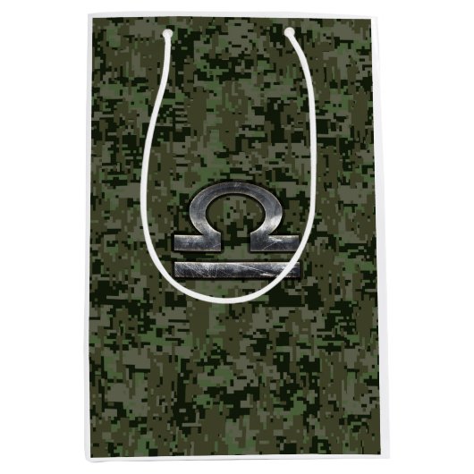 Libra Zodiac Sign on olijfgroene digitale camo Medium Cadeauzakje (Voorkant)