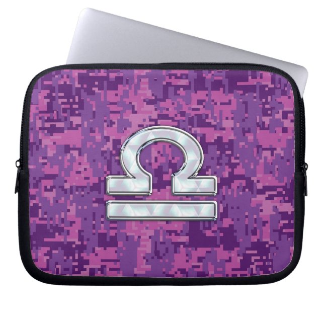 Libra Zodiac Sign on Pink Digital Camo Laptop Sleeve (Voorkant)