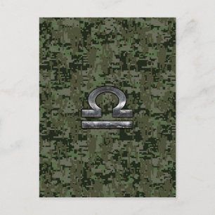 Libra Zodiac Sign on Woodland Green digital camo Briefkaart