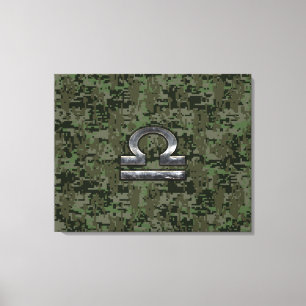 Libra Zodiac Sign on Woodland Green digital camo Canvas Afdruk