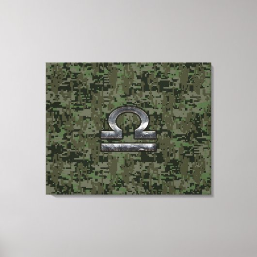 Libra Zodiac Sign on Woodland Green digital camo Canvas Afdruk (Voorkant)