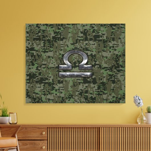 Libra Zodiac Sign on Woodland Green digital camo Canvas Afdruk (Insitu (Woonkamer))