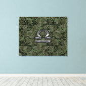 Libra Zodiac Sign on Woodland Green digital camo Canvas Afdruk (Insitu (Houten vloer))
