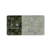 Libra Zodiac Sign on Woodland Green digital camo Etiket (Voorkant)