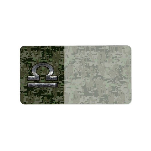 Libra Zodiac Sign on Woodland Green digital camo Etiket (Voorkant)