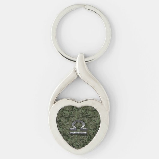 Libra Zodiac Sign Woodland Digital Camouflage Sleutelhanger (Voorkant)