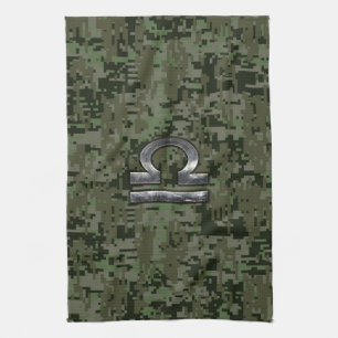 Libra Zodiac Sign Woodland Digital Camouflage Theedoek