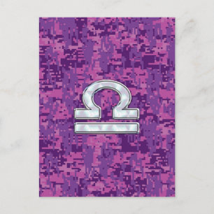 Libra Zodiac Symbol Fuchsia Pink Digital Camo Briefkaart