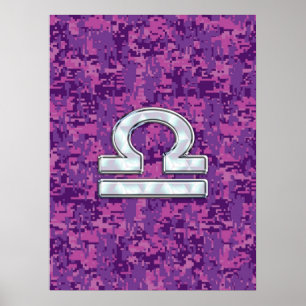 Libra Zodiac Symbol Fuchsia Pink Digital Camo Poster