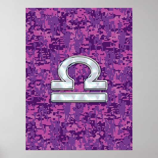 Libra Zodiac Symbol Fuchsia Pink Digital Camo Poster (Voorkant)