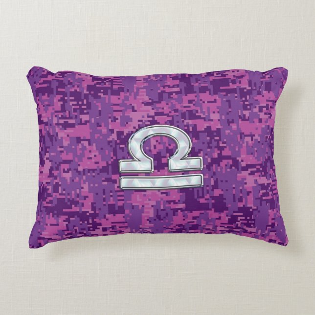 Libra Zodiac Symbol on Fuchsia Digital Camo Accent Kussen (Voorkant)