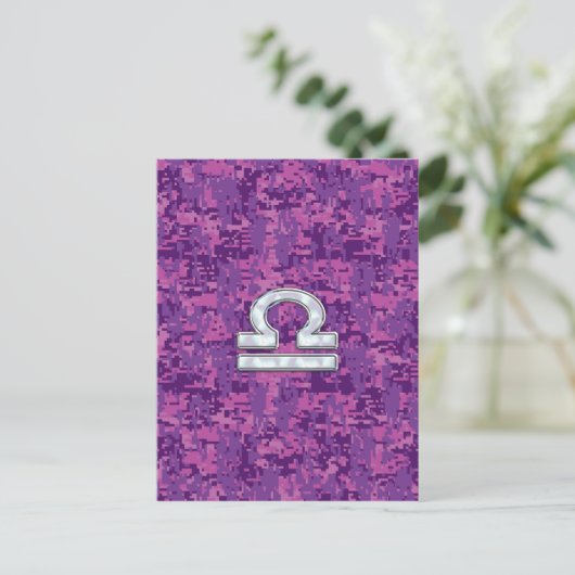 Libra Zodiac Symbol on Fuchsia Digital Camo Briefkaart (Staand voorkant)