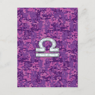 Libra Zodiac Symbol on Fuchsia Digital Camo Briefkaart