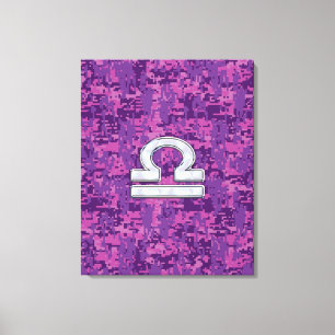 Libra Zodiac Symbol on Fuchsia Digital Camo Canvas Afdruk