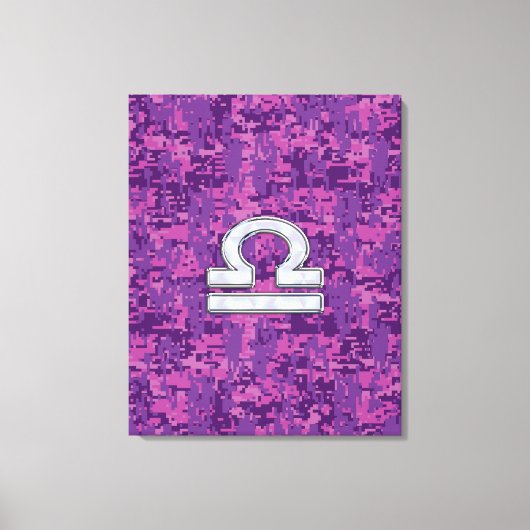 Libra Zodiac Symbol on Fuchsia Digital Camo Canvas Afdruk (Voorkant)