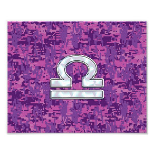 Libra Zodiac Symbol on Fuchsia Digital Camo Foto Afdruk
