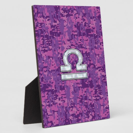 Libra Zodiac Symbol on Fuchsia Digital Camo Fotoplaat (Zijkant)