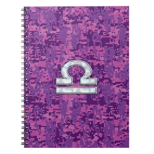 Libra Zodiac Symbol on Fuchsia Digital Camo Notitieboek (Voorkant)