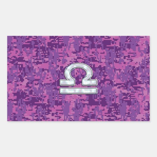Libra Zodiac Symbol on Fuchsia Digital Camo Rechthoekige Sticker (Voorkant)