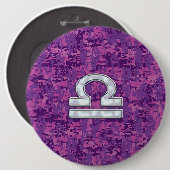 Libra Zodiac Symbol on Fuchsia Digital Camo Ronde Button 6,0 Cm (Voorkant /achterkant)